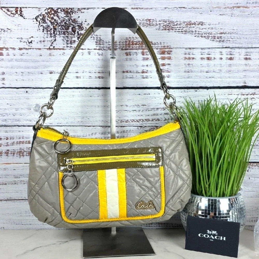 COACH #15871 VINTAGE HAND BAG GRAY‎ YELLOW RARE PURSE GUC - Picture 3 of 14
